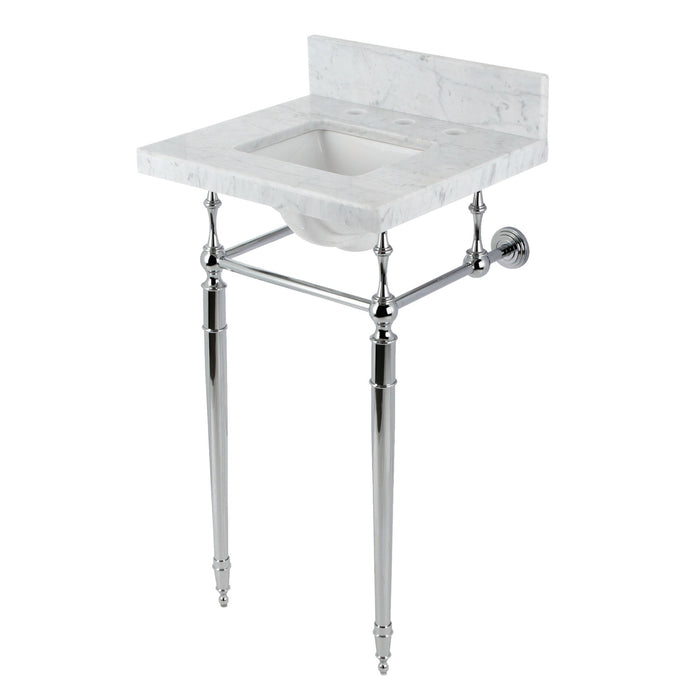 Kingston Heirloom KVPB1917M8SQ1 - Edwardian 19-Inch Carrara Marble Console Sink with Brass Legs (8-Inch, 3-Hole), Carrara Marble White/Polished Chrome