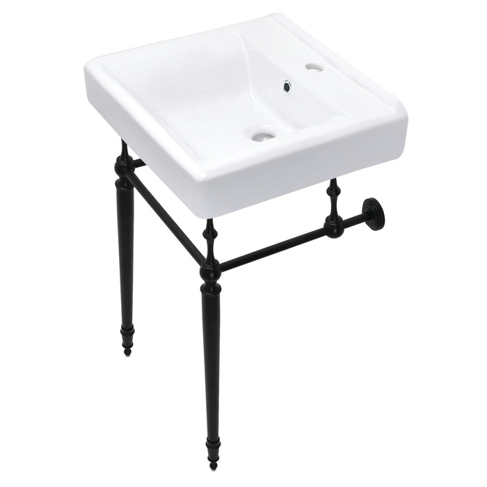 Kingston Heirloom KVPB2018W10 - Edwardian 20-Inch Porcelain Console Sink with Brass Legs (1-Hole), White/Matte Black