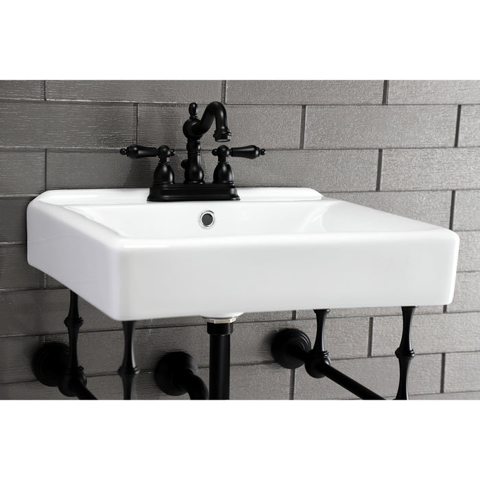 Kingston Heirloom KVPB2018W40 - Edwardian 20-Inch Porcelain Console Sink with Brass Legs (4-Inch, 3-Hole), White/Matte Black