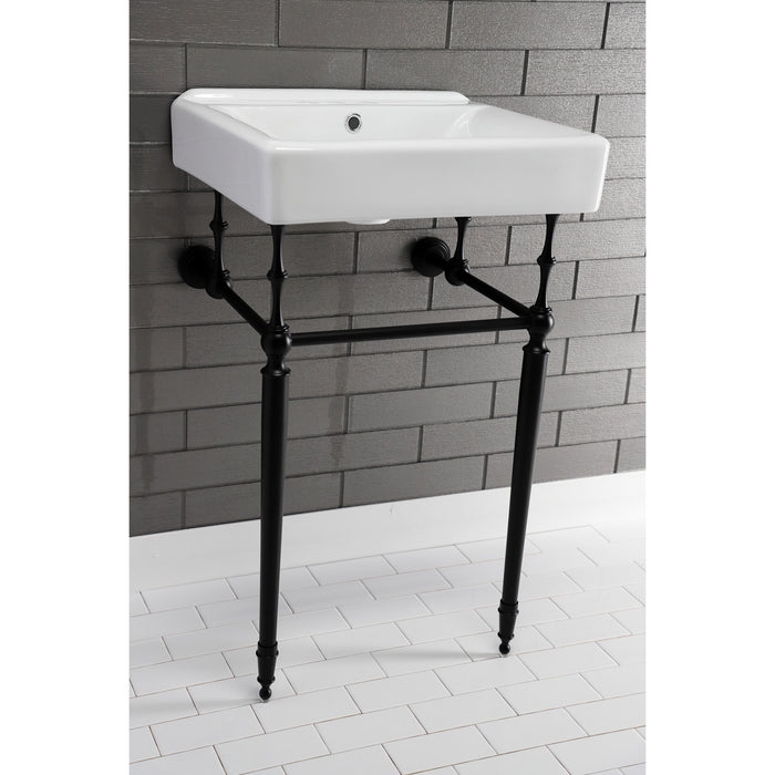 Kingston Heirloom KVPB2018W40 - Edwardian 20-Inch Porcelain Console Sink with Brass Legs (4-Inch, 3-Hole), White/Matte Black