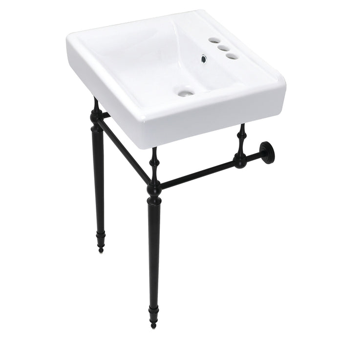 Kingston Heirloom KVPB2018W40 - Edwardian 20-Inch Porcelain Console Sink with Brass Legs (4-Inch, 3-Hole), White/Matte Black