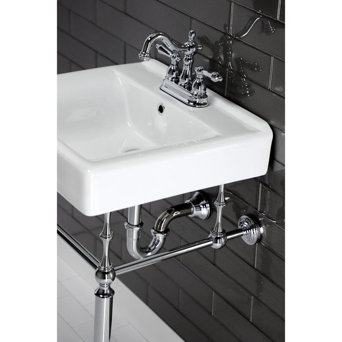 Edwardian KVPB2018W41 20-Inch Porcelain Console Sink with Brass Legs (4-Inch, 3-Hole), White/Polished Chrome