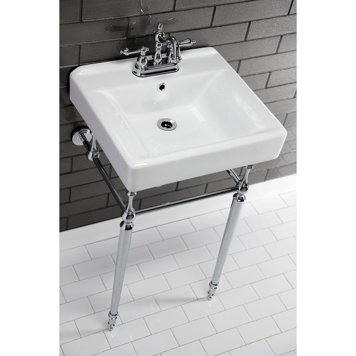 Edwardian KVPB2018W41 20-Inch Porcelain Console Sink with Brass Legs (4-Inch, 3-Hole), White/Polished Chrome