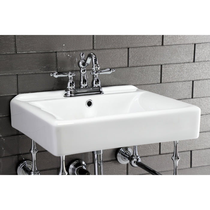 Kingston Heirloom KVPB2018W41 - Edwardian 20-Inch Porcelain Console Sink with Brass Legs (4-Inch, 3-Hole), White/Polished Chrome