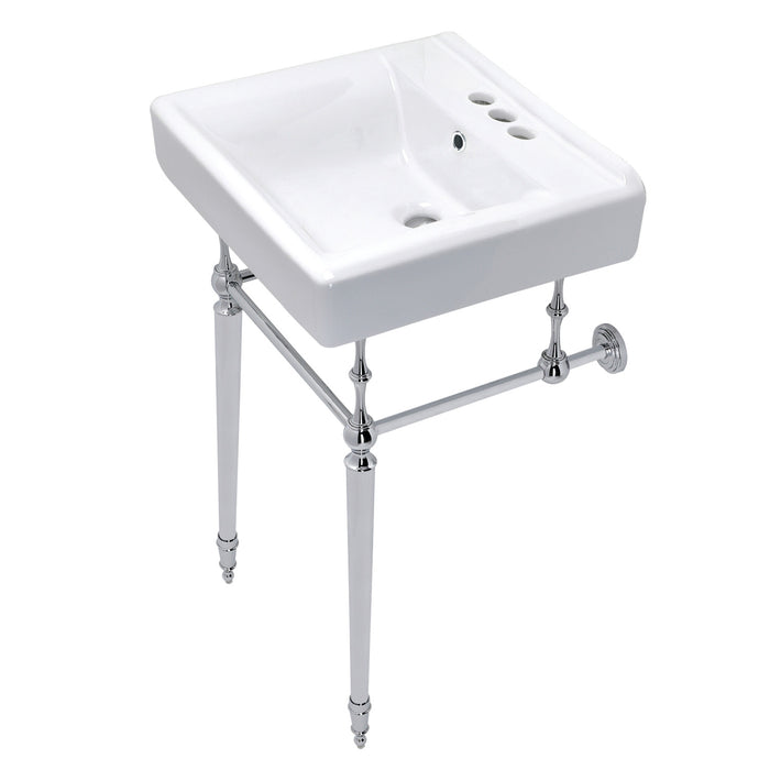 Kingston Heirloom KVPB2018W41 - Edwardian 20-Inch Porcelain Console Sink with Brass Legs (4-Inch, 3-Hole), White/Polished Chrome