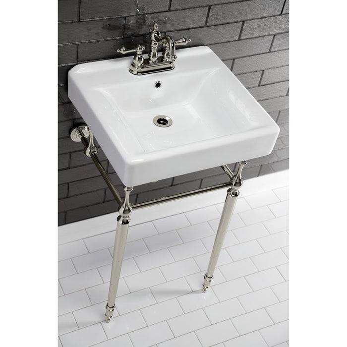 Edwardian KVPB2018W46 20-Inch Porcelain Console Sink with Brass Legs (4-Inch, 3-Hole), White/Polished Nickel
