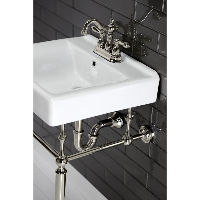 Edwardian KVPB2018W46 20-Inch Porcelain Console Sink with Brass Legs (4-Inch, 3-Hole), White/Polished Nickel