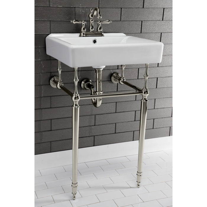 Edwardian KVPB2018W46 20-Inch Porcelain Console Sink with Brass Legs (4-Inch, 3-Hole), White/Polished Nickel