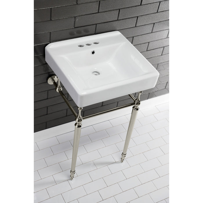 Edwardian KVPB2018W46 20-Inch Porcelain Console Sink with Brass Legs (4-Inch, 3-Hole), White/Polished Nickel