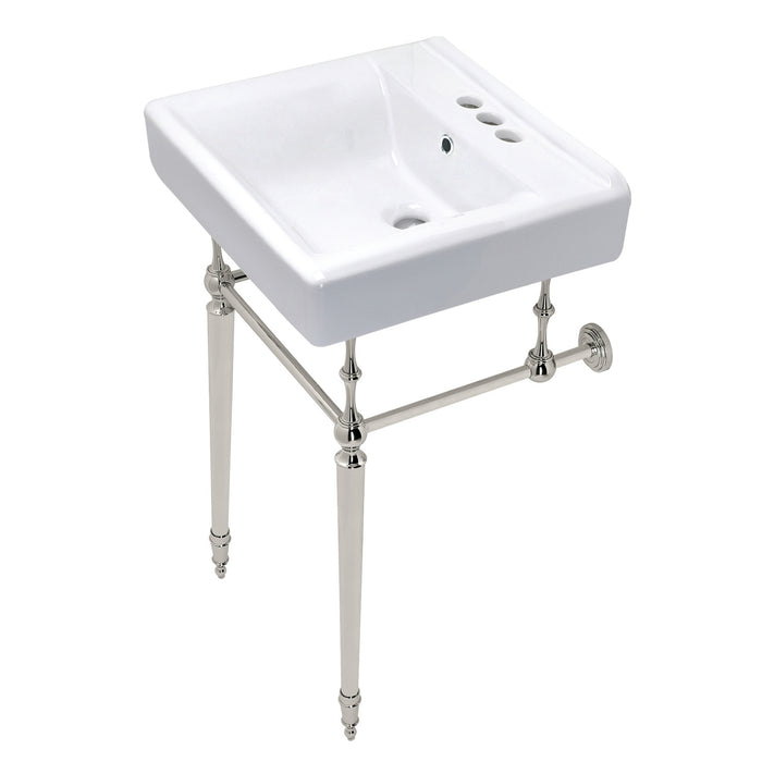 Edwardian KVPB2018W46 20-Inch Porcelain Console Sink with Brass Legs (4-Inch, 3-Hole), White/Polished Nickel