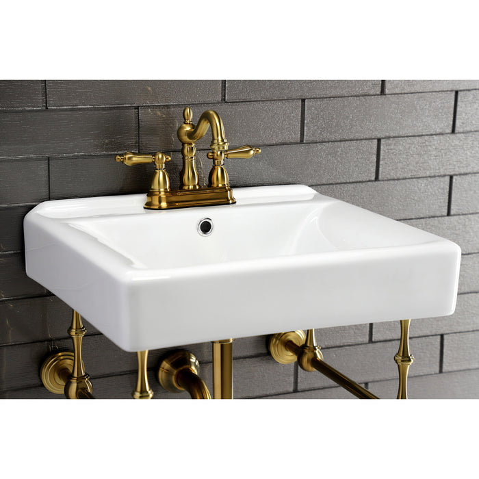Kingston Heirloom KVPB2018W47 - Edwardian 20-Inch Porcelain Console Sink with Brass Legs (4-Inch, 3-Hole), White/Brushed Brass