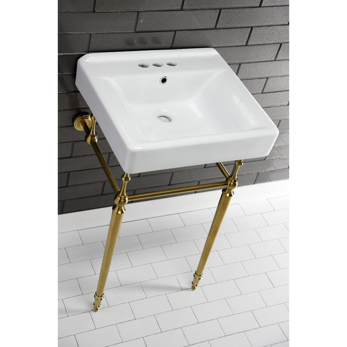 Kingston Heirloom KVPB2018W47 - Edwardian 20-Inch Porcelain Console Sink with Brass Legs (4-Inch, 3-Hole), White/Brushed Brass