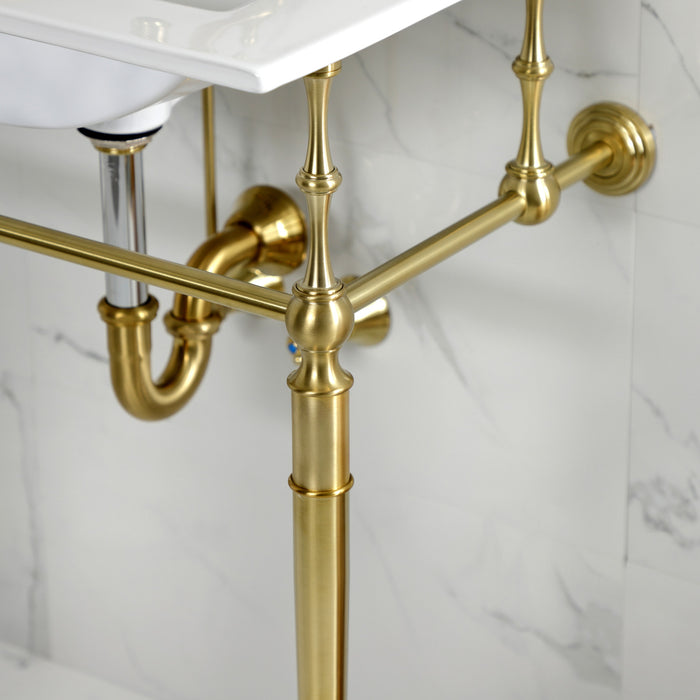 Kingston Heirloom KVPB24187W1BB - Edwardian 24-Inch Ceramic Console Sink with Brass Legs (1-Hole), White/Brushed Brass