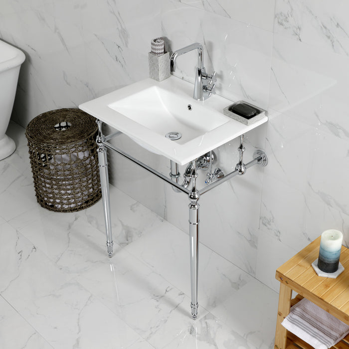 Kingston Heirloom KVPB24187W1CP - Edwardian 24-Inch Ceramic Console Sink with Brass Legs (1-Hole), White/Polished Chrome
