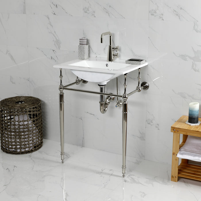 Kingston Heirloom KVPB24187W1PN - Edwardian 24-Inch Ceramic Console Sink with Brass Legs (1-Hole), White/Polished Nickel