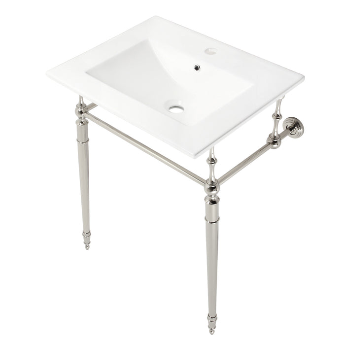Kingston Heirloom KVPB24187W1PN - Edwardian 24-Inch Ceramic Console Sink with Brass Legs (1-Hole), White/Polished Nickel