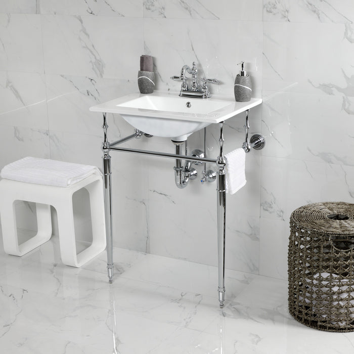 Kingston Heirloom KVPB24187W4CP - Edwardian 24-Inch Ceramic Console Sink with Brass Legs (4-Inch, 3-Hole), White/Polished Chrome
