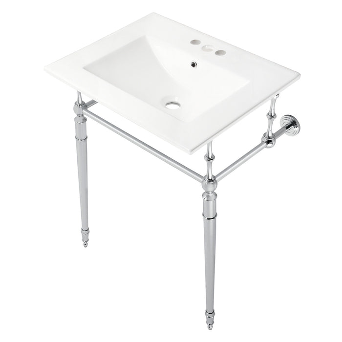 Kingston Heirloom KVPB24187W4CP - Edwardian 24-Inch Ceramic Console Sink with Brass Legs (4-Inch, 3-Hole), White/Polished Chrome