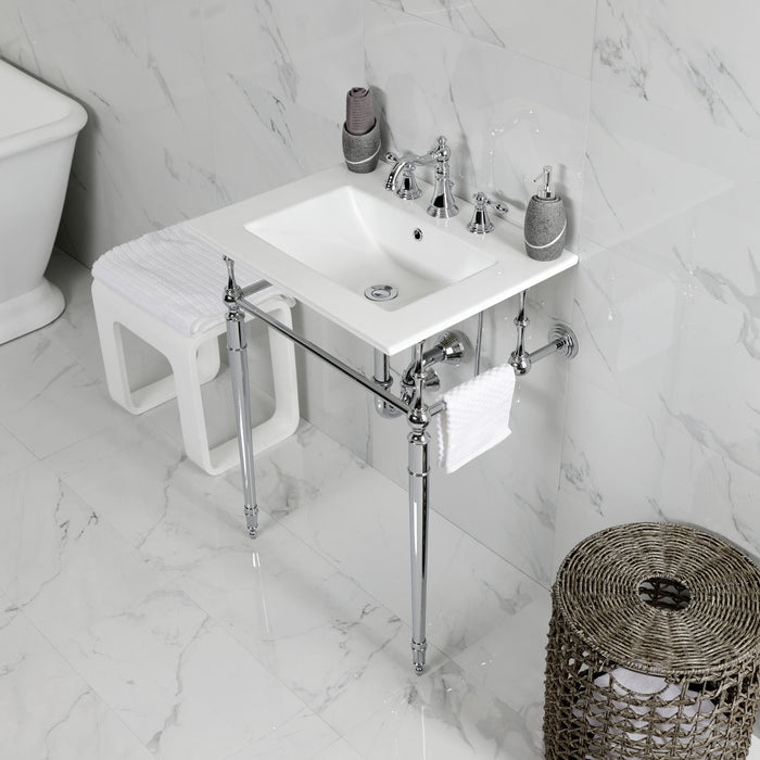 Kingston Heirloom KVPB24187W8CP - Edwardian 24-Inch Ceramic Console Sink with Brass Legs (8-Inch, 3-Hole), White/Polished Chrome