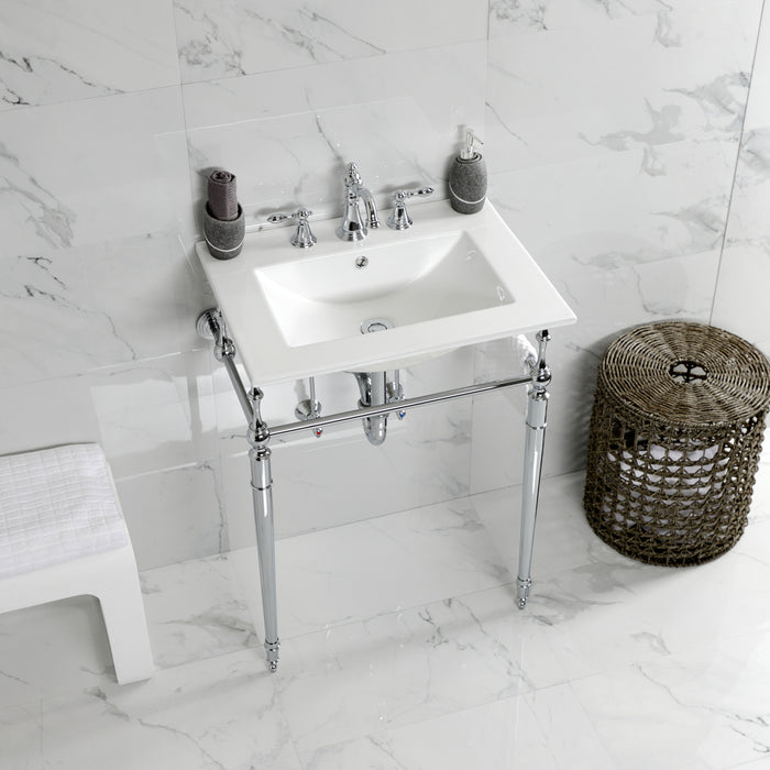 Kingston Heirloom KVPB24187W8CP - Edwardian 24-Inch Ceramic Console Sink with Brass Legs (8-Inch, 3-Hole), White/Polished Chrome