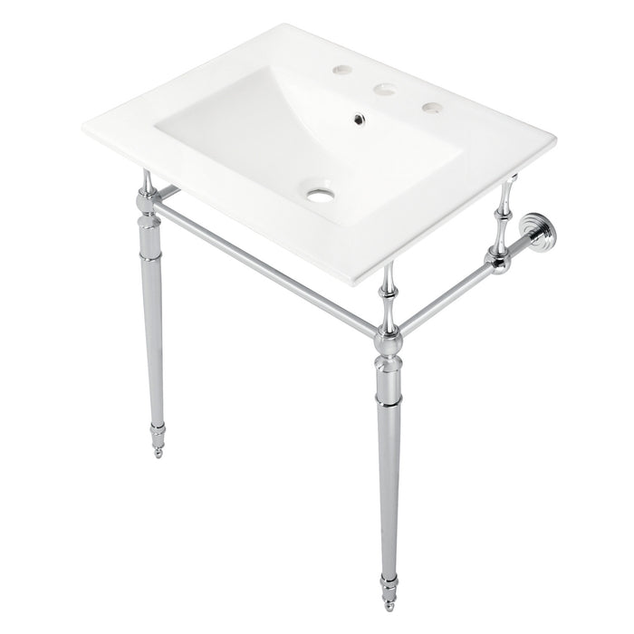 Kingston Heirloom KVPB24187W8CP - Edwardian 24-Inch Ceramic Console Sink with Brass Legs (8-Inch, 3-Hole), White/Polished Chrome