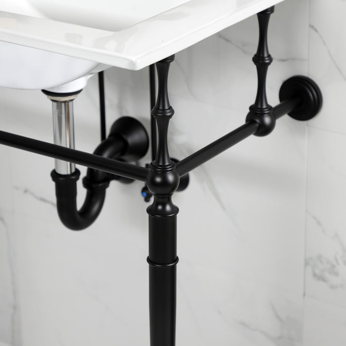 Kingston Heirloom KVPB24187W8MB - Edwardian 24-Inch Ceramic Console Sink with Brass Legs (8-Inch, 3-Hole), White/Matte Black