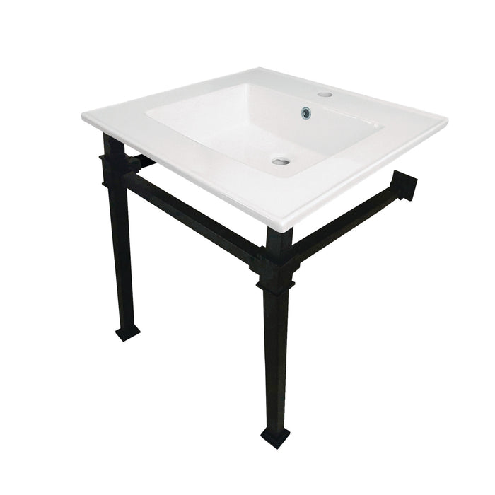 Kingston Sona KVPB25221Q0 - Monarch 25-Inch Ceramic Console Sink with Stainless Steel Legs (1-Hole), White/Matte Black