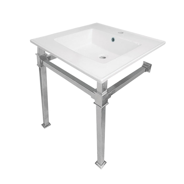 Kingston Sona KVPB25221Q1 - Monarch 25-Inch Ceramic Console Sink with Stainless Steel Legs (1-Hole), White/Polished Chrome