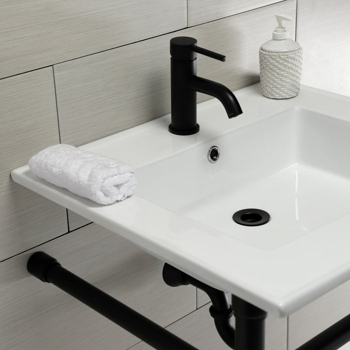 Kingston Tulare KVPB2522710 - Dreyfuss 25-Inch Ceramic Console Sink with Stainless Steel Legs (1-Hole), White/Matte Black