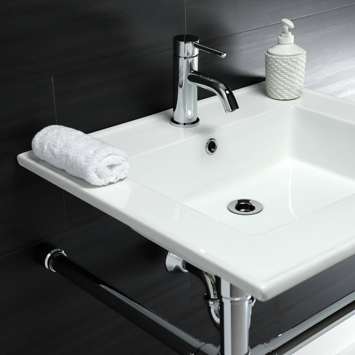 Kingston Tulare KVPB2522711 - Dreyfuss 25-Inch Ceramic Console Sink with Stainless Steel Legs (1-Hole), White/Polished Chrome