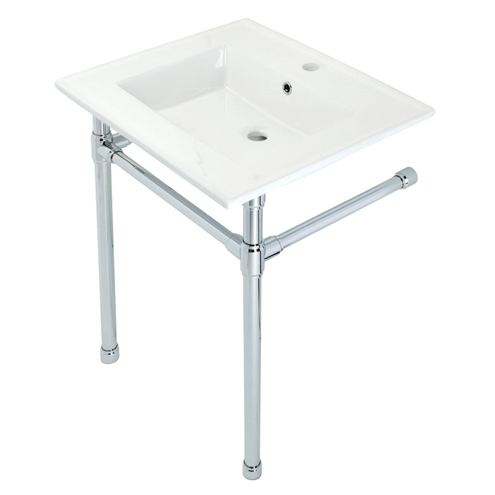 Kingston Tulare KVPB2522711 - Dreyfuss 25-Inch Ceramic Console Sink with Stainless Steel Legs (1-Hole), White/Polished Chrome