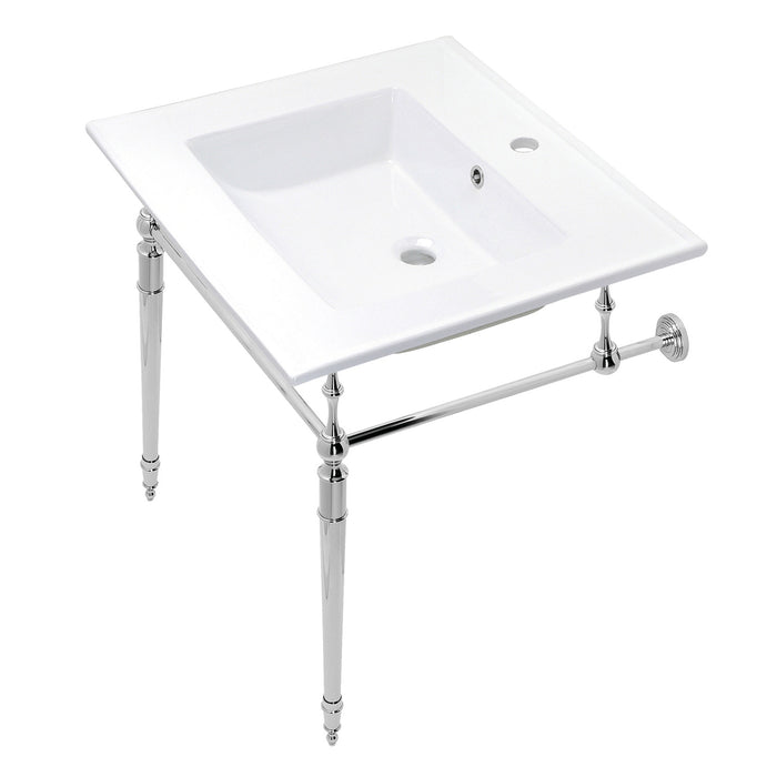 Kingston Heirloom KVPB252271CP - Edwardian 25-Inch Ceramic Console Sink with Brass Legs (1-Hole), White/Polished Chrome