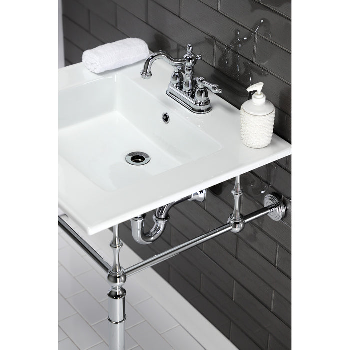 Kingston Heirloom KVPB25227W4CP - Edwardian 25-Inch Ceramic Console Sink with Brass Legs (4-Inch, 3-Hole), White/Polished Chrome