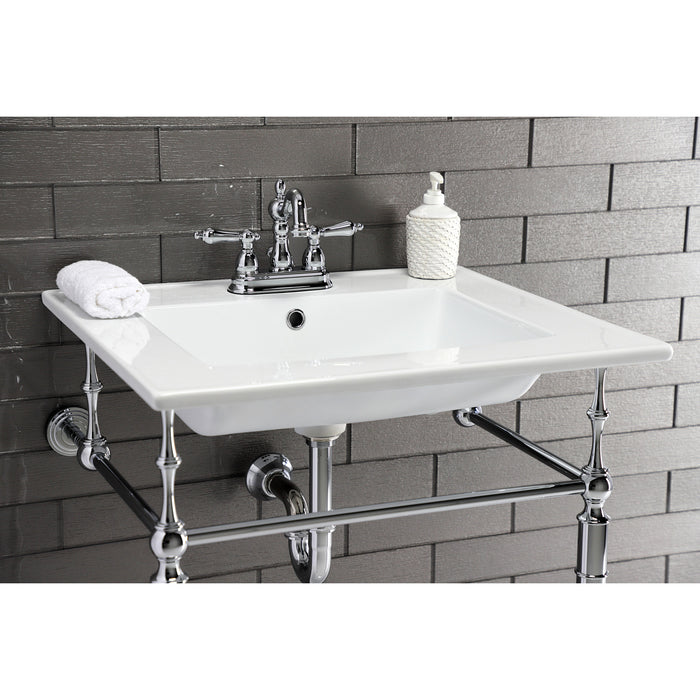 Kingston Heirloom KVPB25227W4CP - Edwardian 25-Inch Ceramic Console Sink with Brass Legs (4-Inch, 3-Hole), White/Polished Chrome