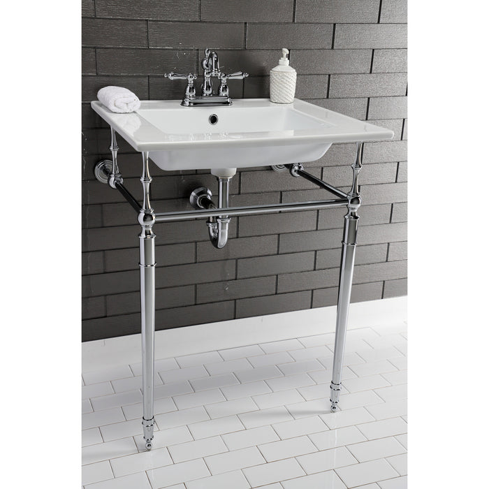 Kingston Heirloom KVPB25227W4CP - Edwardian 25-Inch Ceramic Console Sink with Brass Legs (4-Inch, 3-Hole), White/Polished Chrome