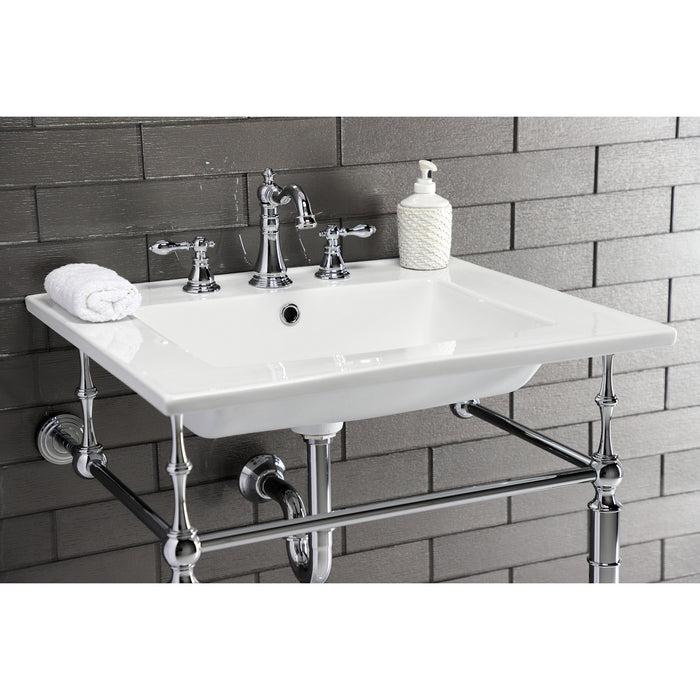Kingston Heirloom KVPB25227W8CP - Edwardian 25-Inch Ceramic Console Sink with Brass Legs (8-Inch, 3-Hole), White/Polished Chrome