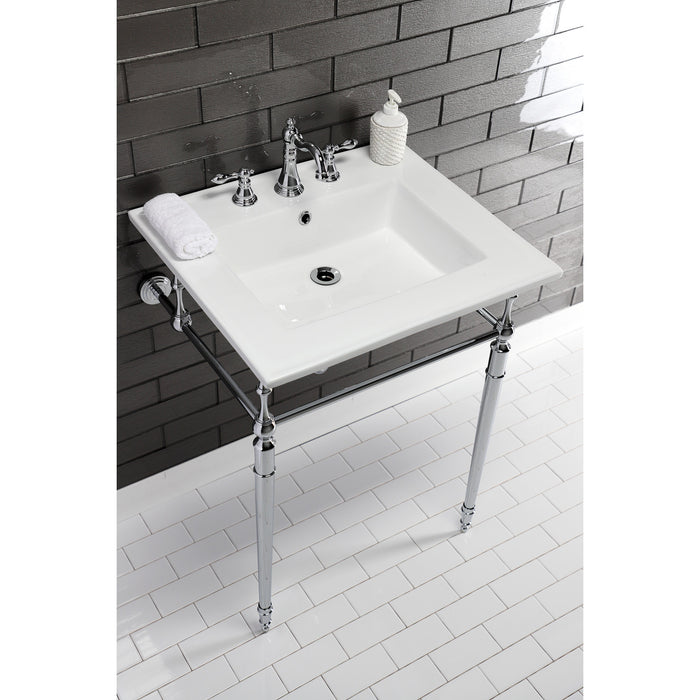 Kingston Heirloom KVPB25227W8CP - Edwardian 25-Inch Ceramic Console Sink with Brass Legs (8-Inch, 3-Hole), White/Polished Chrome