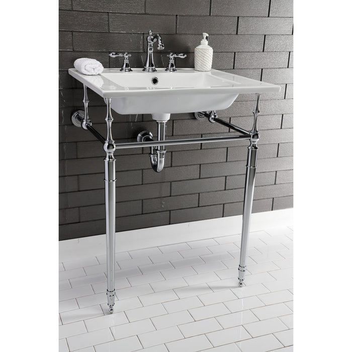 Kingston Heirloom KVPB25227W8CP - Edwardian 25-Inch Ceramic Console Sink with Brass Legs (8-Inch, 3-Hole), White/Polished Chrome
