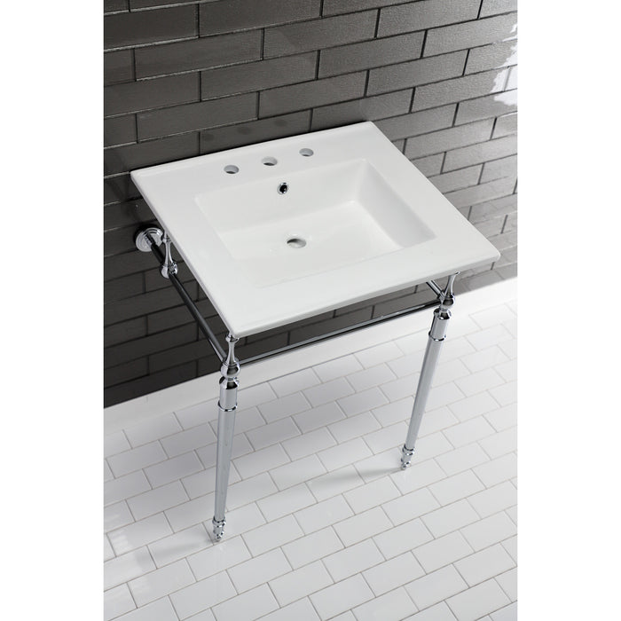Kingston Heirloom KVPB25227W8CP - Edwardian 25-Inch Ceramic Console Sink with Brass Legs (8-Inch, 3-Hole), White/Polished Chrome