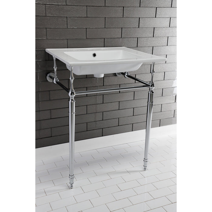 Kingston Heirloom KVPB25227W8CP - Edwardian 25-Inch Ceramic Console Sink with Brass Legs (8-Inch, 3-Hole), White/Polished Chrome