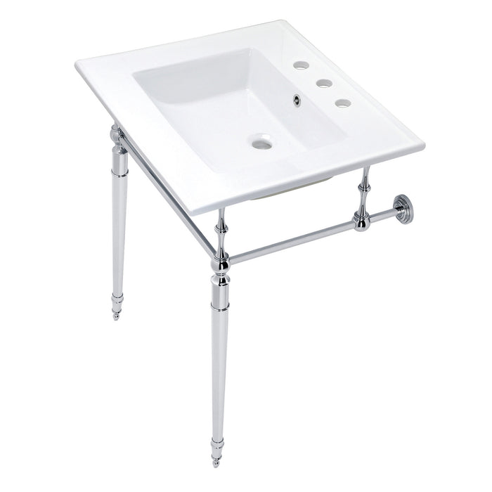 Kingston Heirloom KVPB25227W8CP - Edwardian 25-Inch Ceramic Console Sink with Brass Legs (8-Inch, 3-Hole), White/Polished Chrome