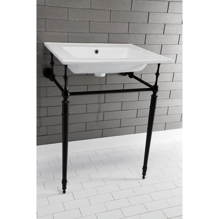 Kingston Heirloom KVPB25227W8MB - Edwardian 25-Inch Ceramic Console Sink with Brass Legs (8-Inch, 3-Hole), White/Matte Black