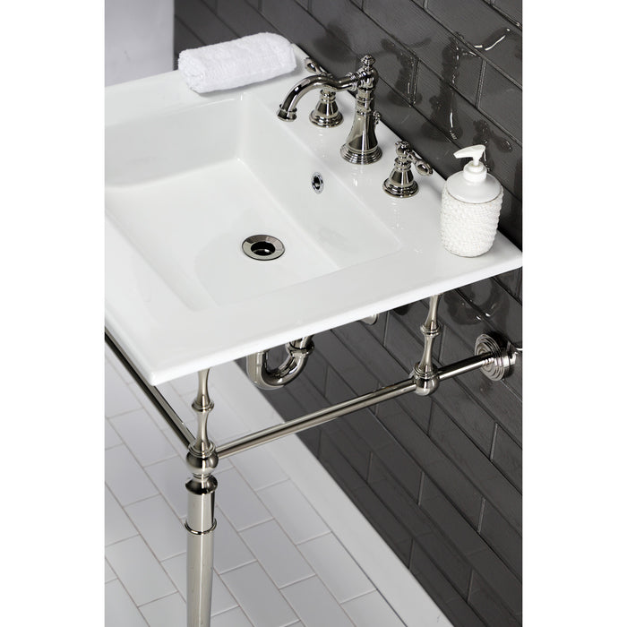 Kingston Heirloom KVPB25227W8PN - Edwardian 25-Inch Ceramic Console Sink with Brass Legs (8-Inch, 3-Hole), White/Polished Nickel