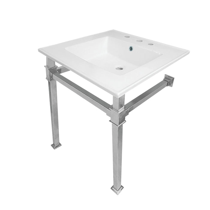 Kingston Sona KVPB25228Q1 - Monarch 25-Inch Ceramic Console Sink with Stainless Steel Legs (8-Inch, 3-Hole), White/Polished Chrome