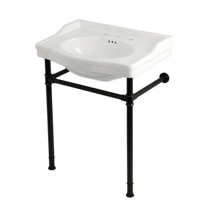 Victorian KVPB30229W380 30-Inch Ceramic Console Sink with Stainless Steel Legs (8-Inch, 3-Hole), White/Matte Black
