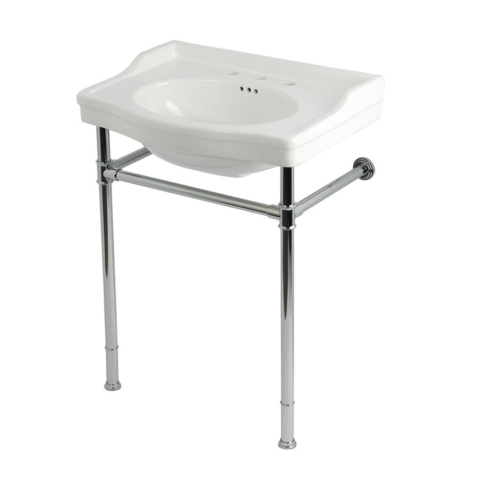 Kingston Heirloom KVPB30229W81 - Victorian 30-Inch Ceramic Console Sink with Stainless Steel Legs (8-Inch, 3-Hole), White/Polished Chrome