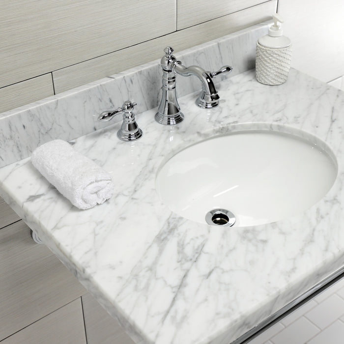 Edwardian KVPB3022M81 30-Inch Carrara Marble Console Sink with Brass Legs (8-Inch, 3-Hole), Carrara Marble White/Polished Chrome