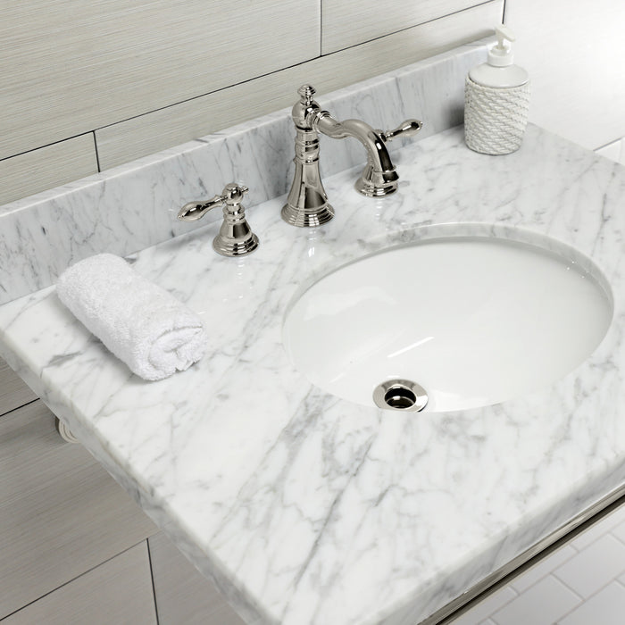 Edwardian KVPB3022M86 30-Inch Carrara Marble Console Sink with Brass Legs (8-Inch, 3-Hole), Carrara Marble White/Polished Nickel