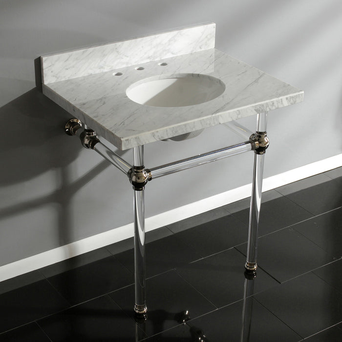 Kingston Tulare KVPB3030MA6 - Templeton 30-Inch Carrara Marble Vanity Top with Acrylic Legs (8-Inch, 3-Hole), Carrara Marble White/Polished Nickel