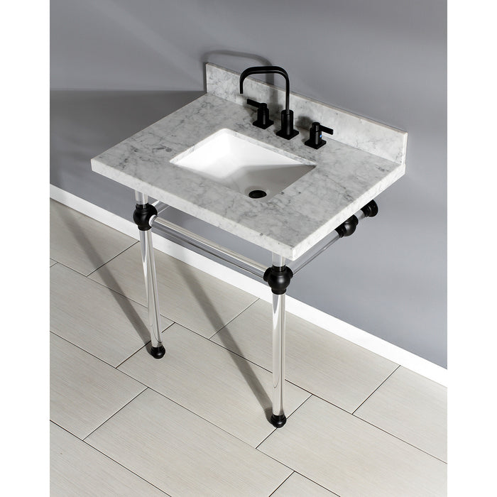 Kingston Tulare KVPB3030MASQ0 - Templeton 30-Inch Carrara Marble Vanity Top with Acrylic Legs (8-Inch, 3-Hole), Carrara Marble White/Matte Black